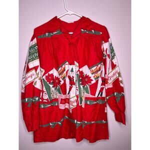 1940s Wayne Maid Christmas Nostalgia Postcards Santa Poinsettias Volup Shirt XL